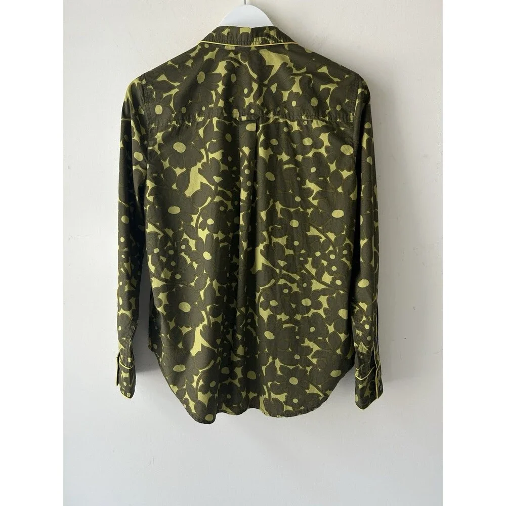 J. Crew Womens M Olive Green Camo Floral Long Sleeves Button Up Shirt Pockets